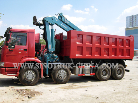 HOWO 12 Wheeler Dump Truck Mounted Hydraulic Crane Height 14.5m For Industry