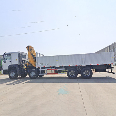 New Sinotruk Howo Fence Cargo Truck 10Tons Folding Crane 12 Wheels 400hp For Sale
