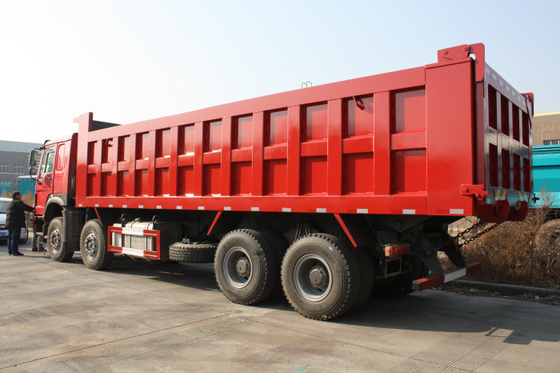 50T 12 Wheels Red Sinotruk Howo 8x4 Heavy Duty Dump Truck With 30M3 Capacity LHD