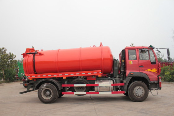 4x2 Sinotruk Howo7 Sewage Suction Truck 10M3 Tank Capacity In Red Color