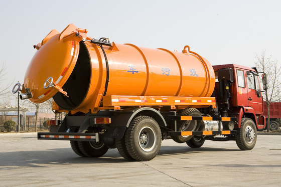 6 Wheels Sinotruk Sewage Suction Truck 266 Hp One Bed With 10 CBM Orange Tank