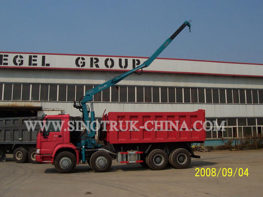HOWO 12 Wheeler Dump Truck Mounted Hydraulic Crane Height 14.5m For Industry