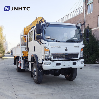 Howo Light Mini 4*4 6 Wheeler Double Row Cab Cargo Truck With Telescopic Boom Cranes 8 ton Mounted Crane Cargo Truck