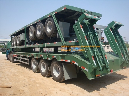 3 Axles 17m Hydraulic Flatbed Trailer For Loading Construction Machines