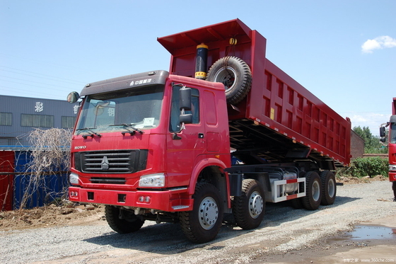 Stock Howo 371hp 8x4 Heavy Duty Dump Truck For Promotion In Red Color