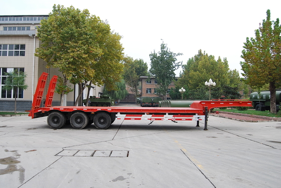 13T Three Axle Low Bed Trailer Equipment , Semi Trailer Truck Red Color