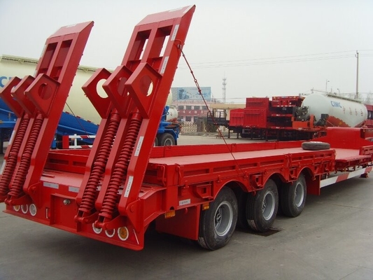 13T Three Axle Low Bed Trailer Equipment , Semi Trailer Truck Red Color