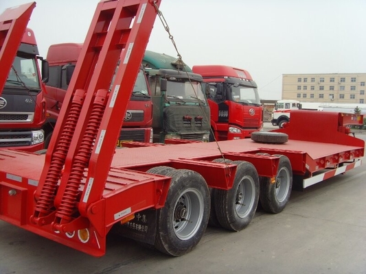 13T Three Axle Low Bed Trailer Equipment , Semi Trailer Truck Red Color