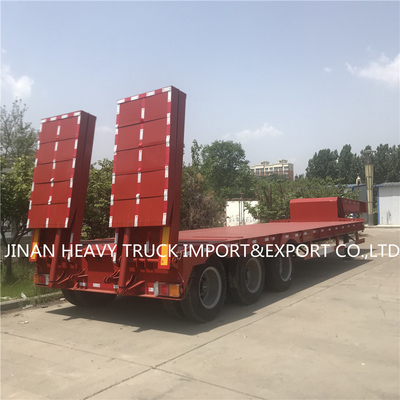 Low Bed Heavy Duty Semi Trailers Mounted Crane Transport Flatbed Gooseneck Trailer
