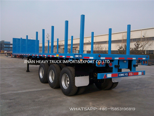 SINOTRUK 3 Axle Flatbed Trailer Log Wood Flat Bed Trailer With Upright Column