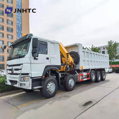 Howo 16 Wheeler Dump Truck With 10T Foldable Arm Crane With Lifting Axle